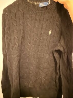 Polo by Ralph Lauren Black Cable Knit Crewneck Sweater